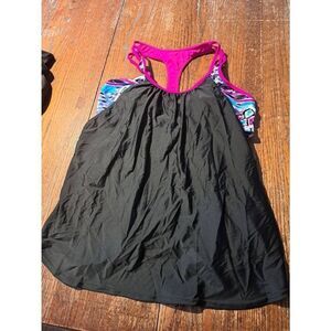 New XL Multi Color Strappy Racerback Cut Out Tankini Swimsuit Bathing Suit Top